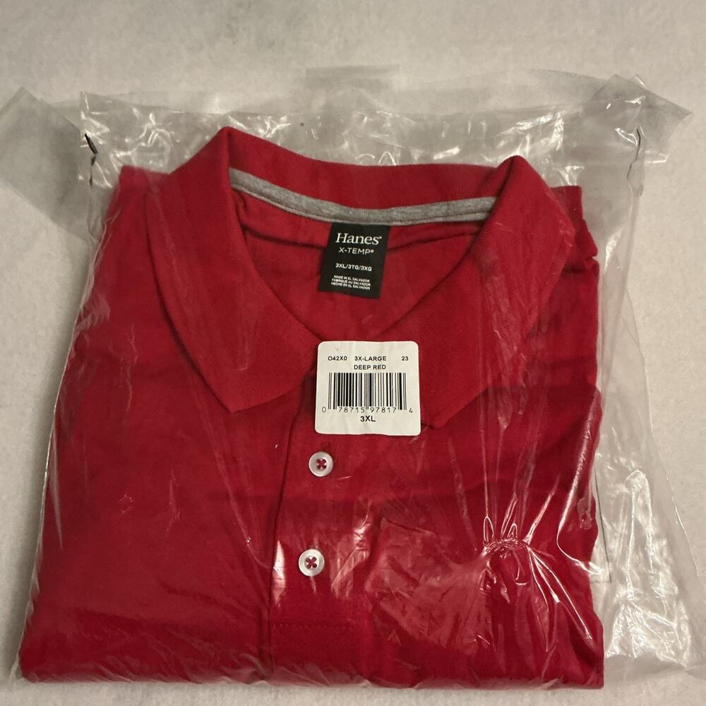 Hanes Mens Polo Shirt Red 3XL Mid X-Temp Soft Pique 3 button SS NWT SEALED4043